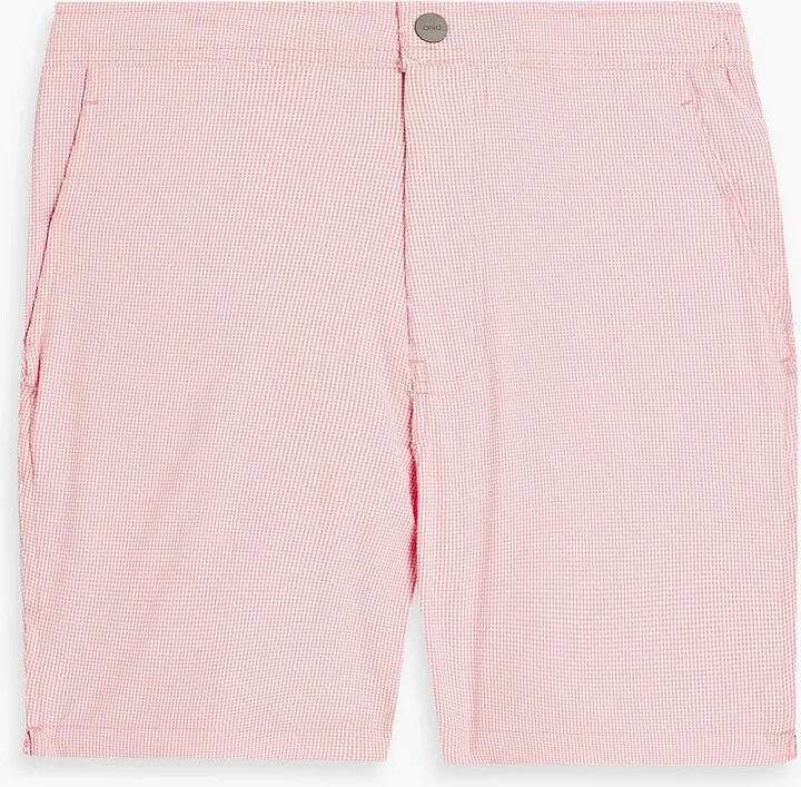 Mid-length gingham shell swim shorts