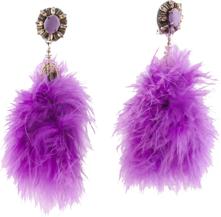 Handmade In India Lavender Pom Feather Earrings