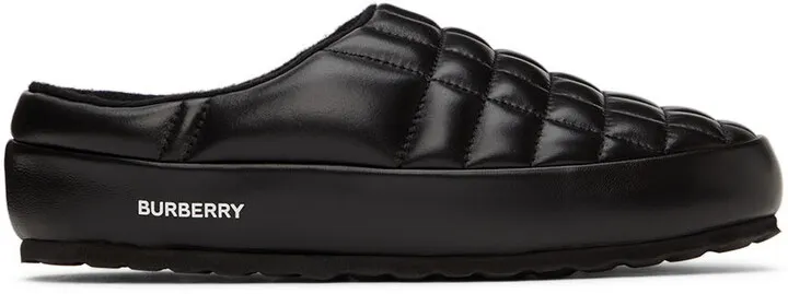 Burberry Black Leather Quilted Slippers