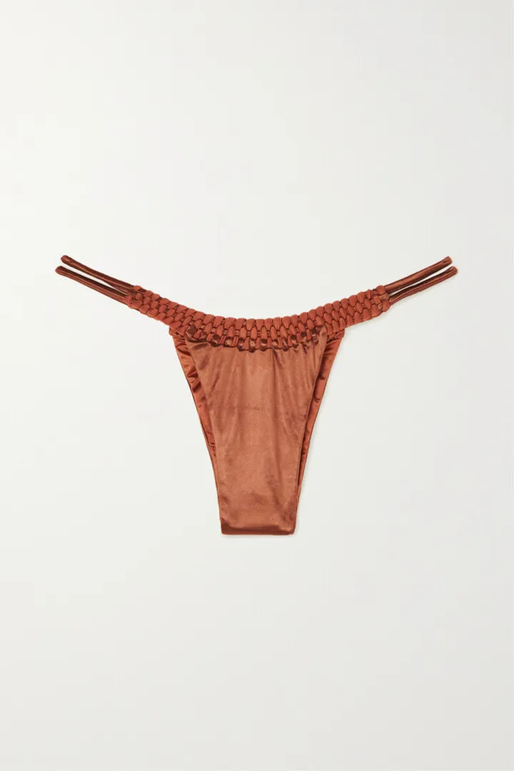 Isa Boulder - Wavelink Braided Stretch-satin Bikini Bottoms - Brown