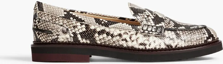 Snake-effect leather loafers