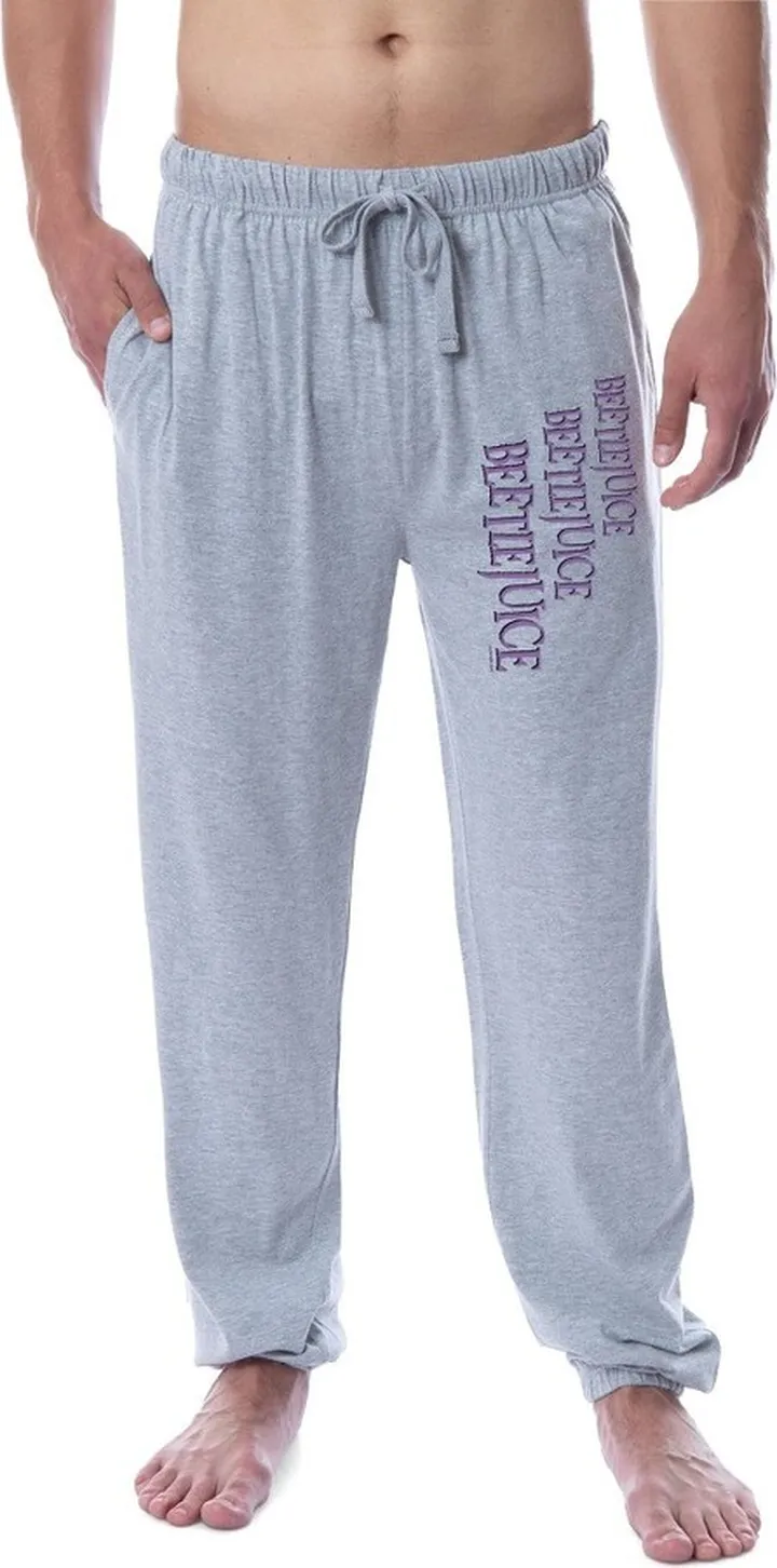 Beetlejuice Mens' Title Film Movie Logo Sleep Jogger Pajama Pants (XXX-Large) Grey