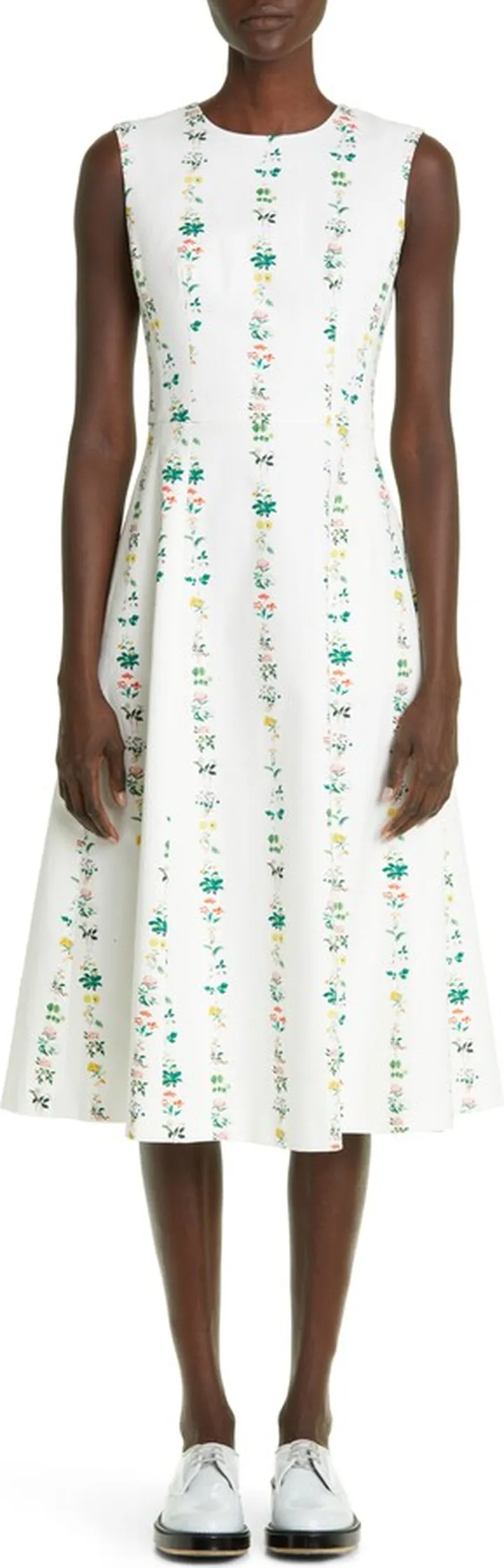Floral Stripe Twill Midi Dress