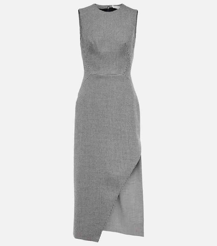 Houndstooth wool midi dress