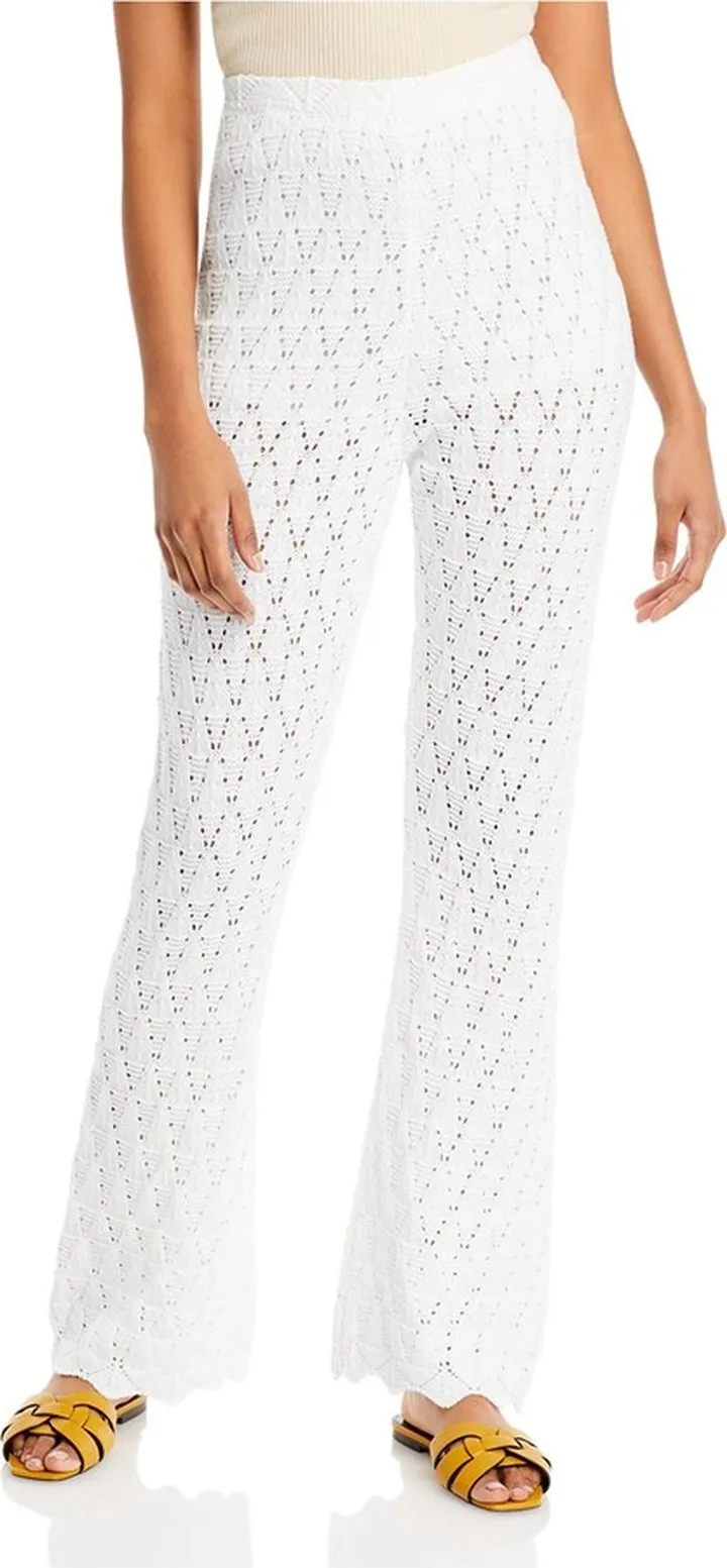 Womens High Rise Open Stitch Straight Leg Pants