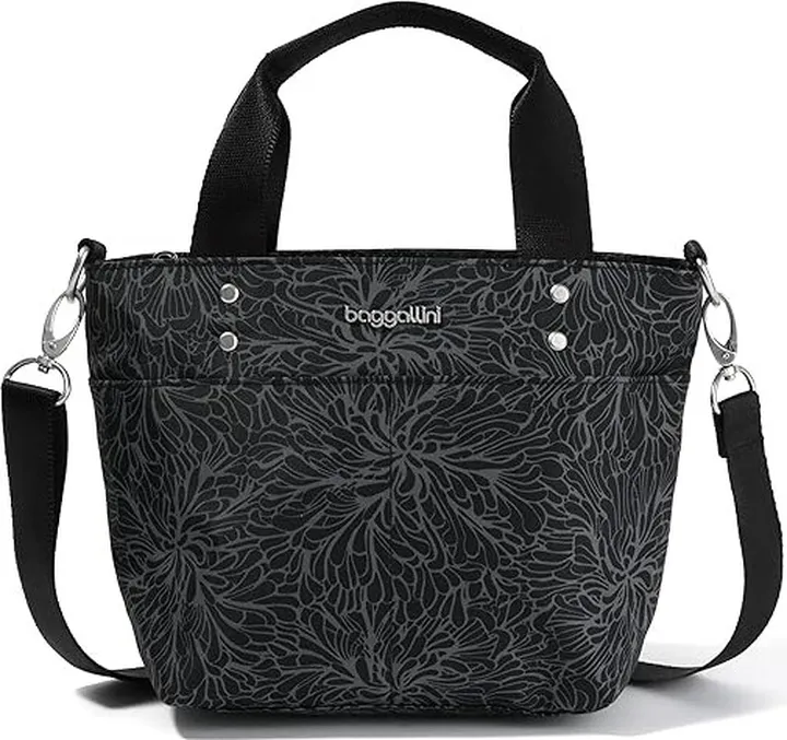 Baggallini Mini Carryall Tote (Midnight Blossom Print) Handbags