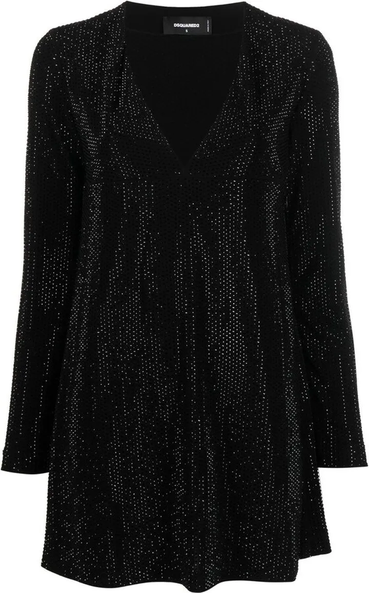 Rhinestone-Embellished Long-Sleeved Dress