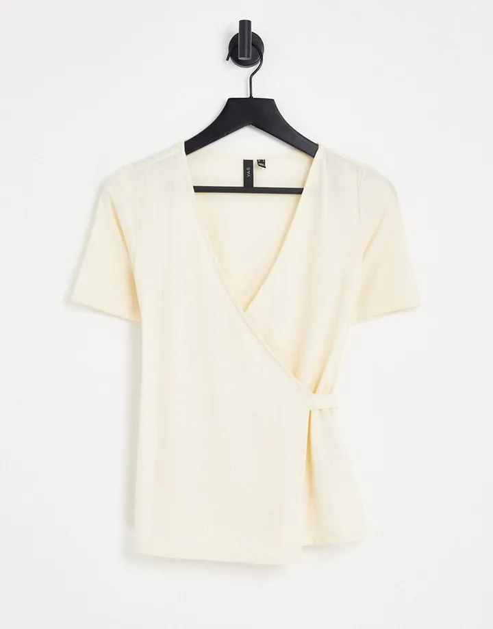 Y.A.S Lila short sleeve wrap top in cream