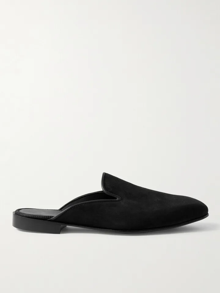 + George Cleverley Leather-Trimmed Suede Slippers
