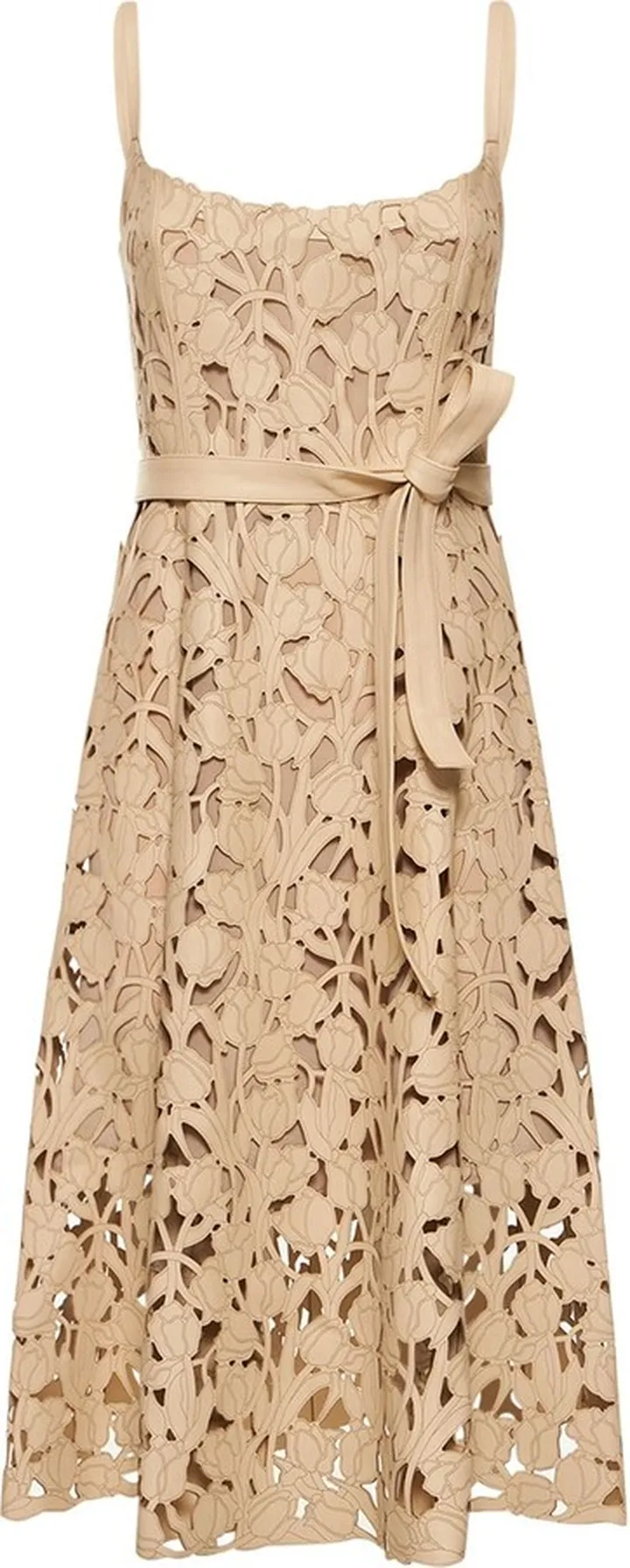 Laser-cut belted midi dress