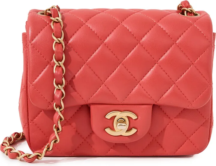 What Goes Around Comes Around Chanel Red Lambskin Square Flap Mini Bag