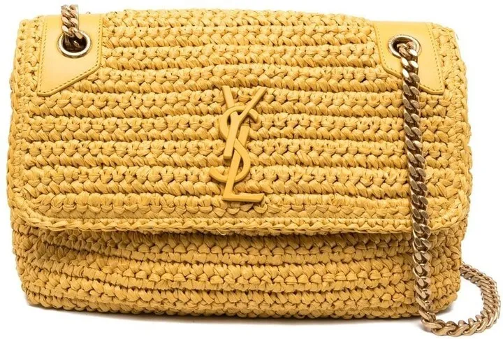 Niki raffia logo-plaque shoulder bag
