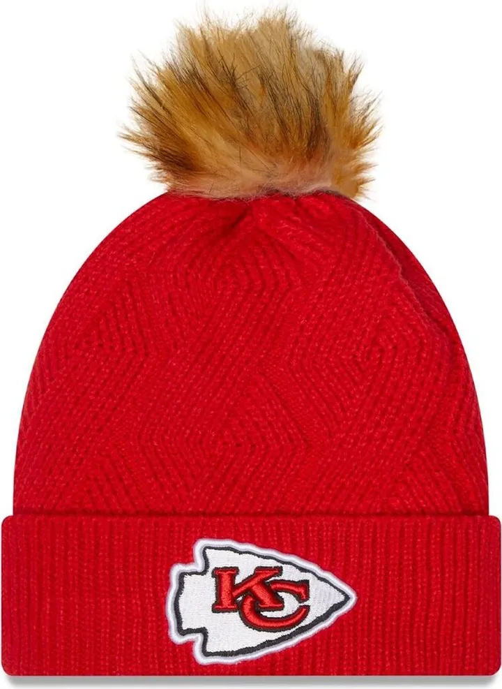 Women's New Era Red Kansas City Chiefs Snowy Cuffed Knit Hat with Pom