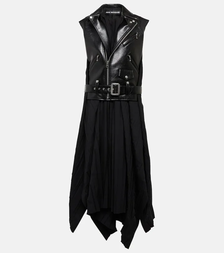 Maxi dress with faux leather vest