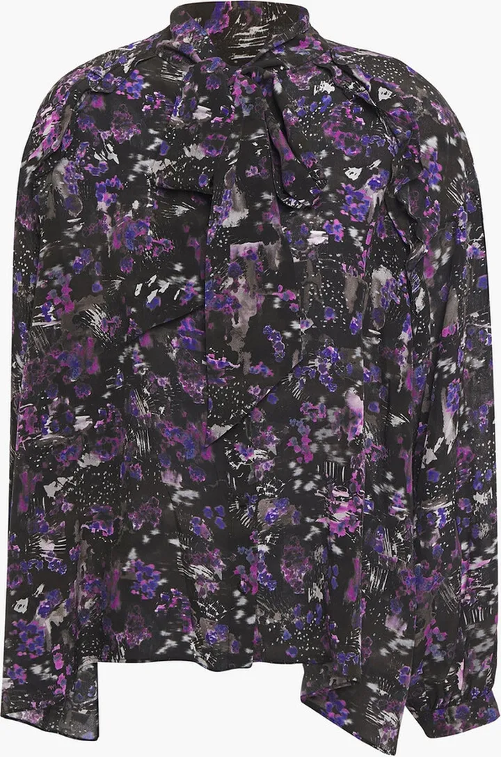 Equinoxe pussy-bow printed silk crepe de chine blouse