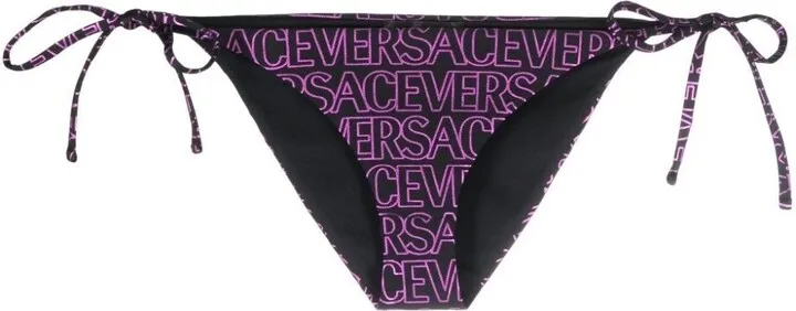 Black Logo Print Bikini Bottoms
