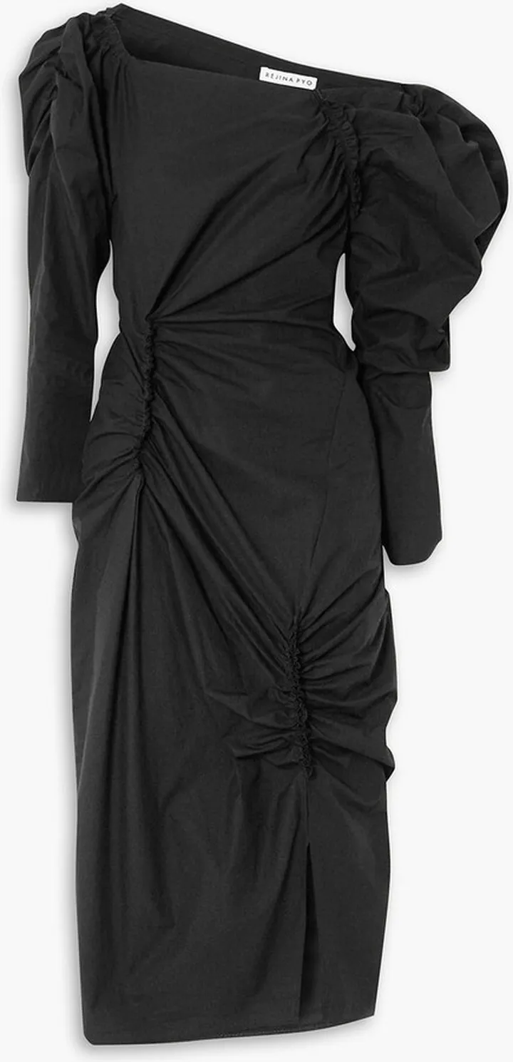 Andi off-the-shoulder ruched cotton-poplin midi dress