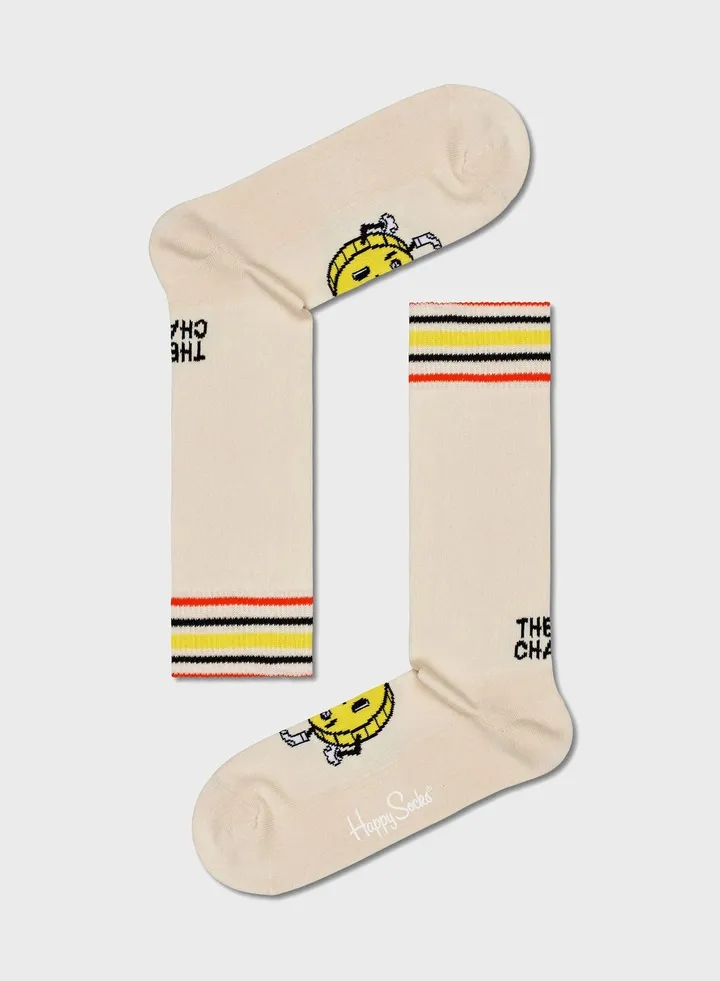 Embroidered Happy Coin Crew Sock