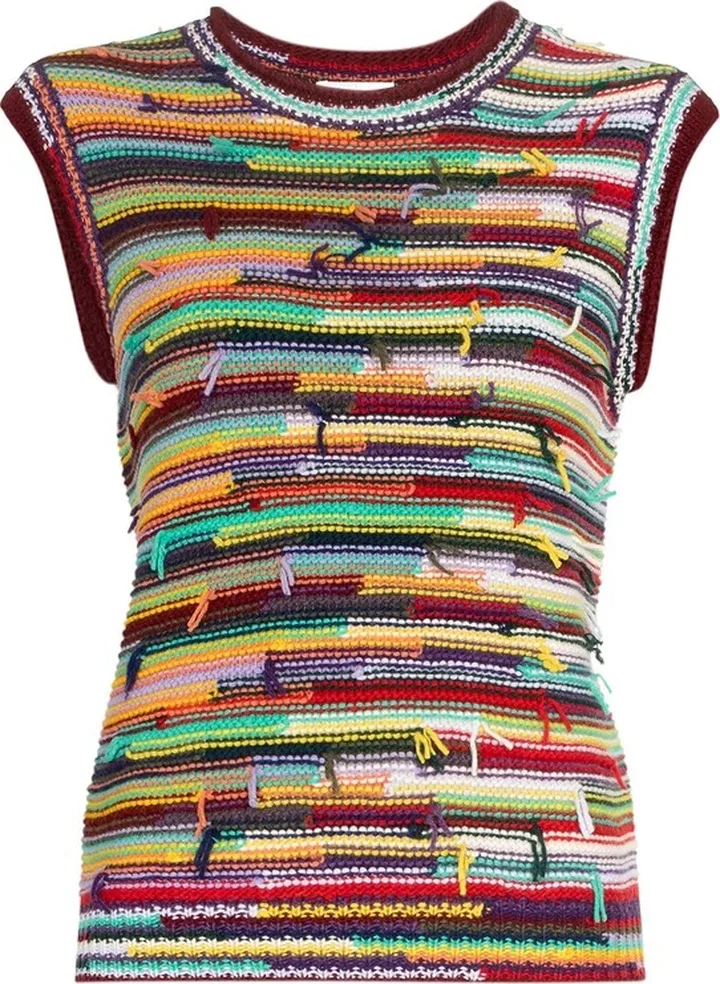 Cashmere Wool Striped Knit Top Multicolor
