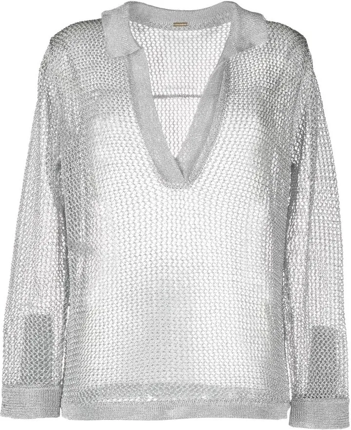 Metallic-Thread Knitted Polo Shirt