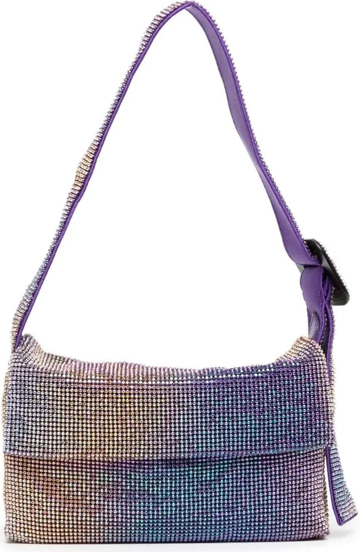 Crystal-Embellished Holographic Shoulder Bag