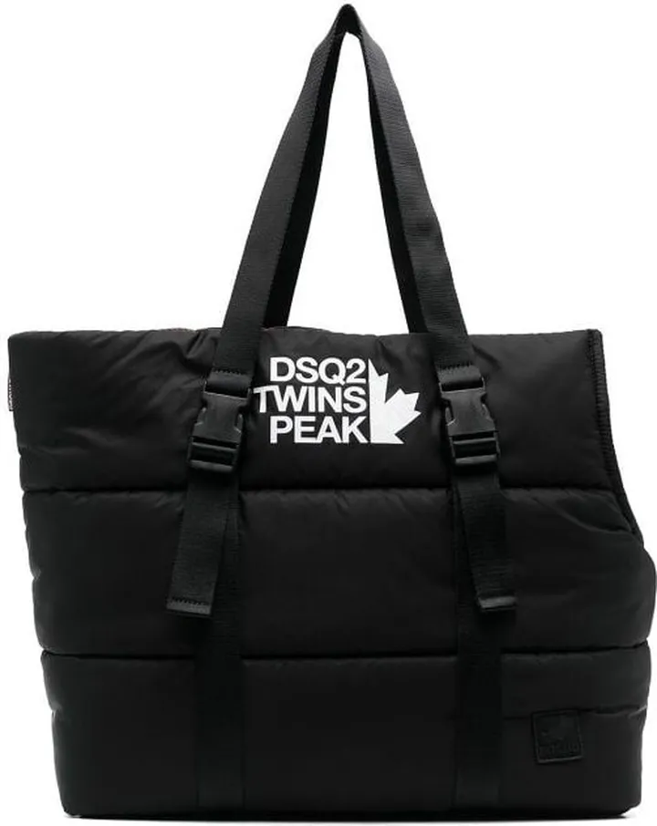 Black Logo Print Padded Tote Bag