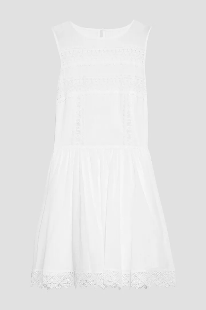 Crocheted lace-trimmed cotton-blend voile mini dress