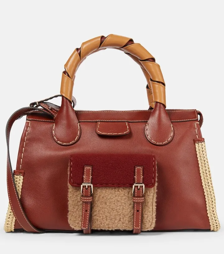 Chloe for Mytheresa – Edith Small raffia-trimmed leather tote