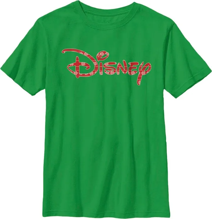 Boy's Disney Festive Christmas Logo T-Shirt - Kelly Green - Small