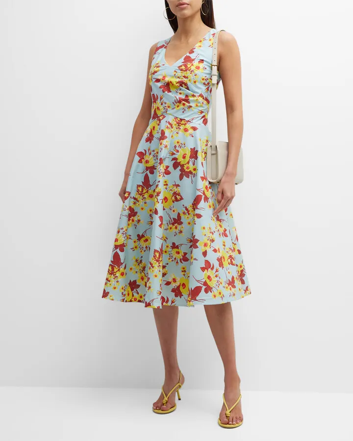Teagan Sleeveless Floral-Print Midi Dress