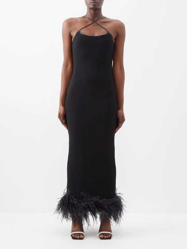 Arya Leather-strap Ostrich-feather Dress