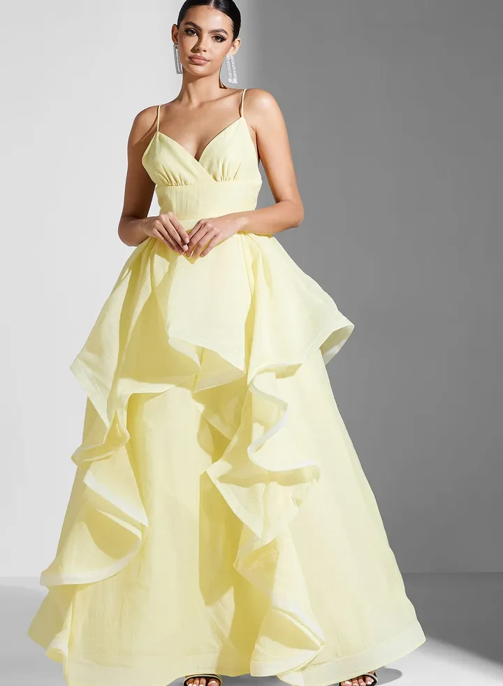 Mesh Waterfall Trim Dress