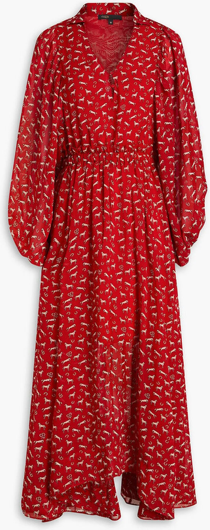 Rombe gathered printed crepe maxi dress