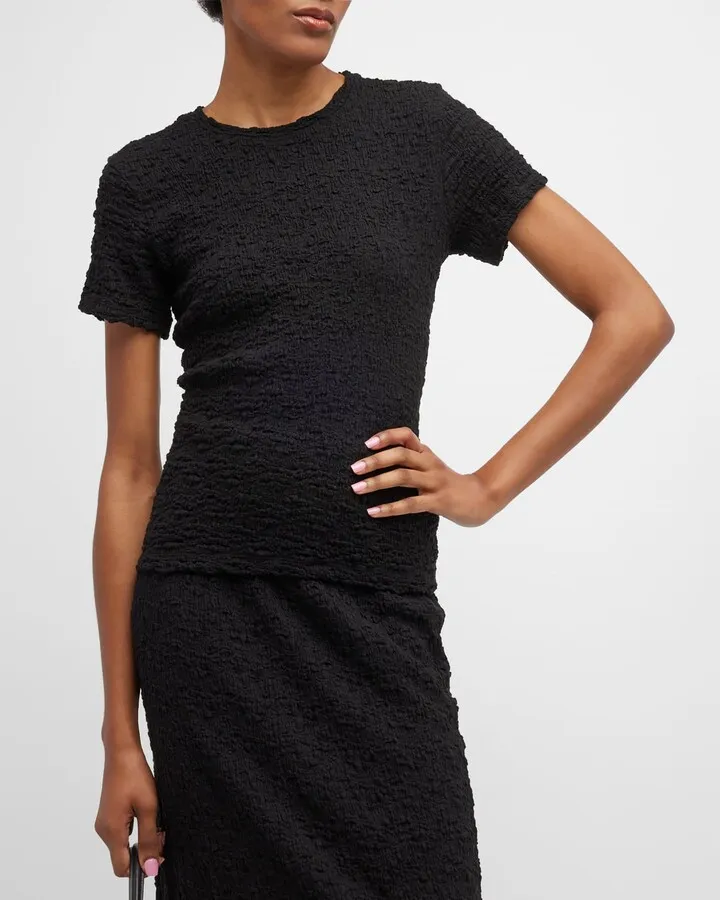 Smocked Short-Sleeve Shrunken T-shirt