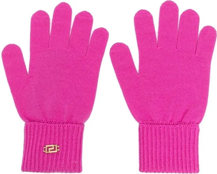 Greca-plaque wool-blend gloves