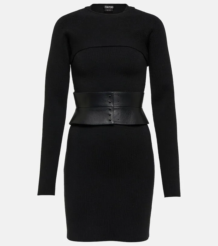 Belted wool-blend minidress