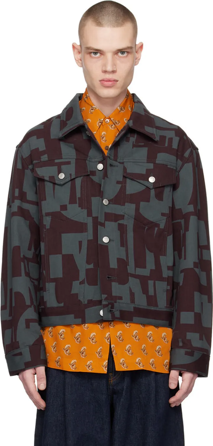 Dries Van Noten Blue & Purple Printed Denim Jacket