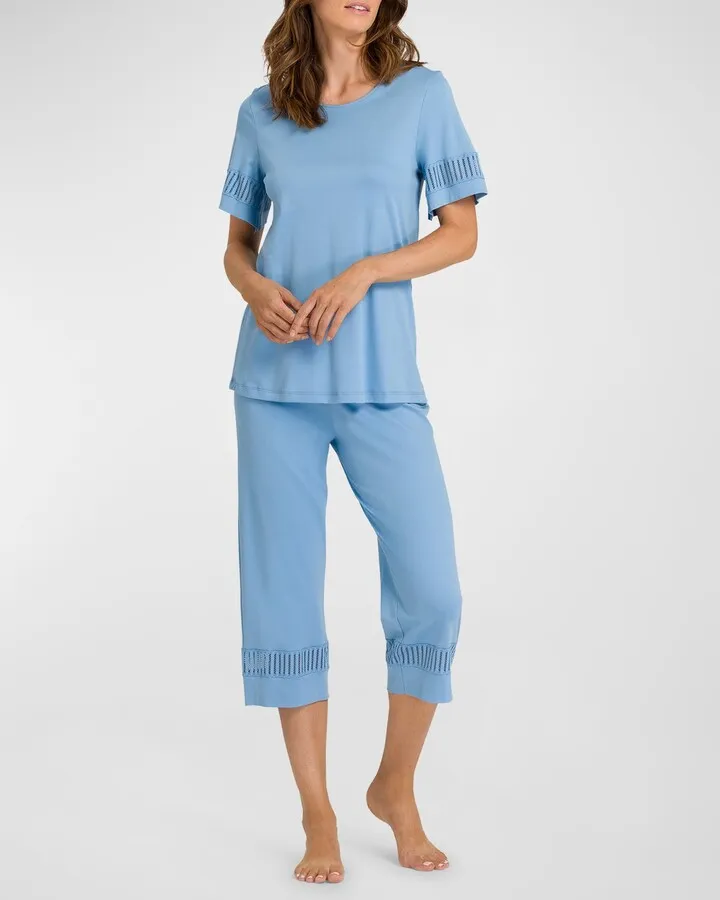 Gaia Cropped Lace-Inset Pajama Set
