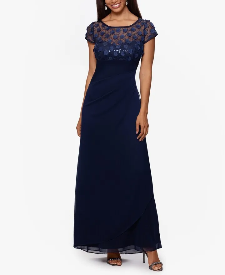 Xscape 3D Floral Sequin Gown