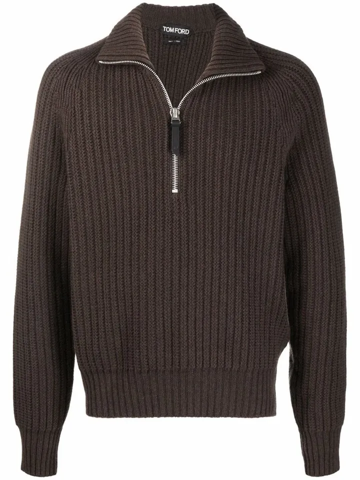 Ribbed-Knit Zip-Fastening Jumper