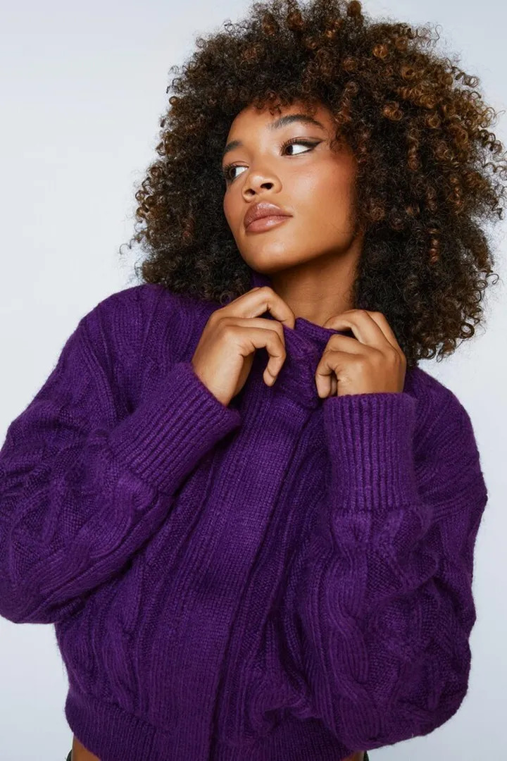 Nasty Gal Womens Premium Cable Knit Bomber Jacket