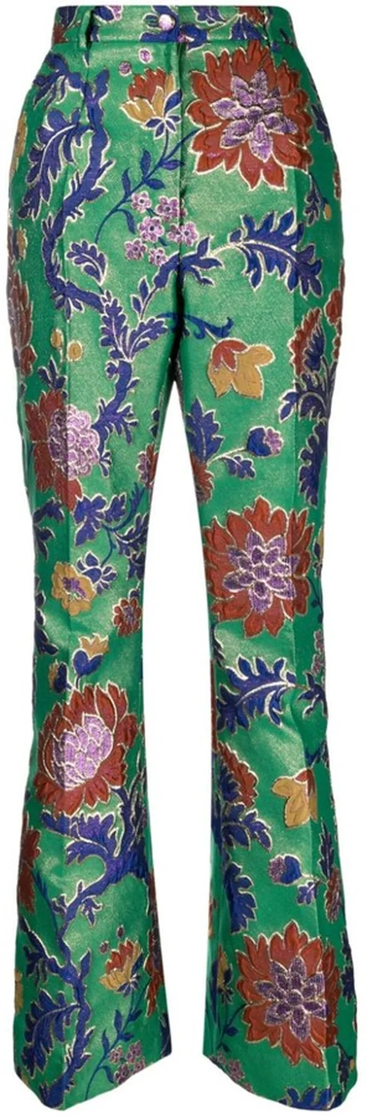 Floral Jacquard High-Waisted Trousers