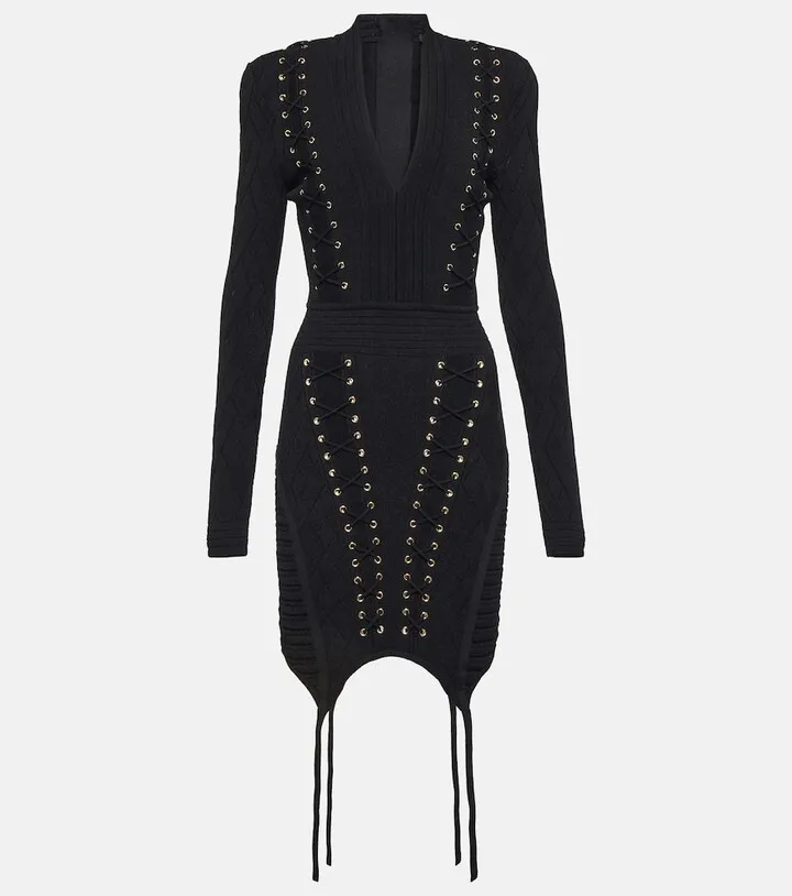 Lace-up knit minidress