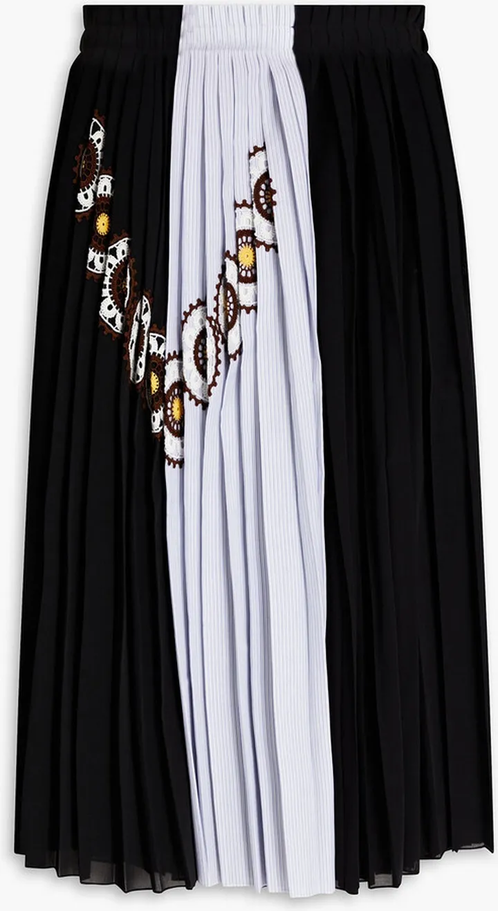 Chiffon-paneled cotton-blend poplin midi skirt