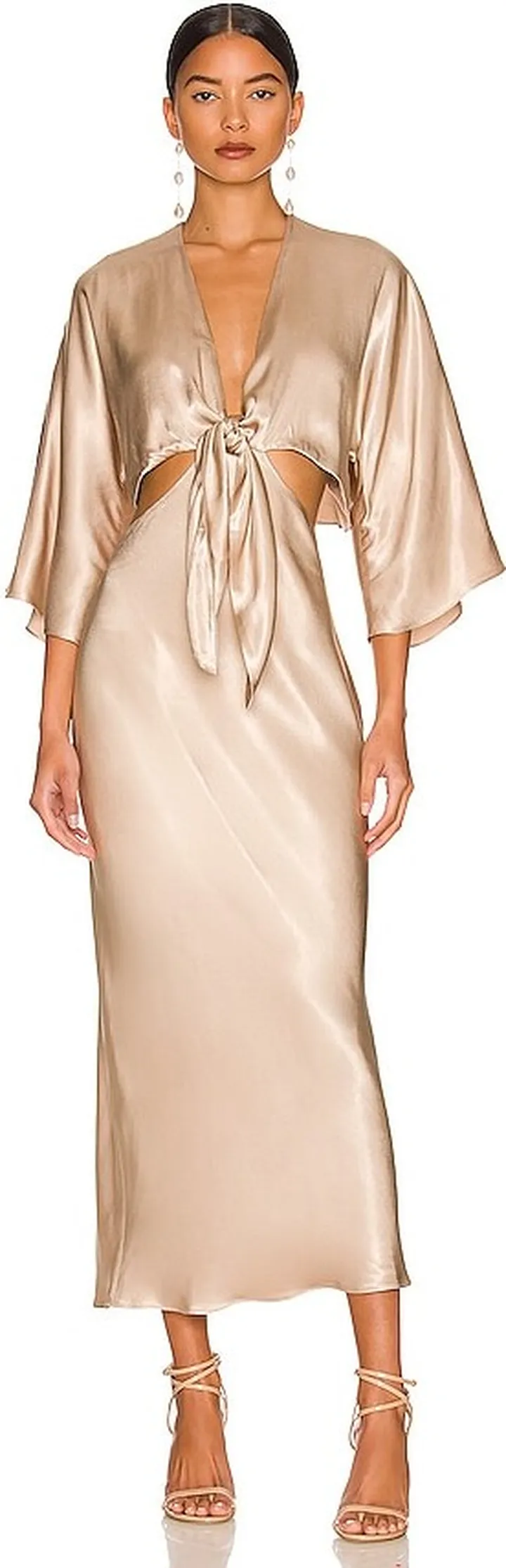 La Lune Tie Front Bias Midi Dress