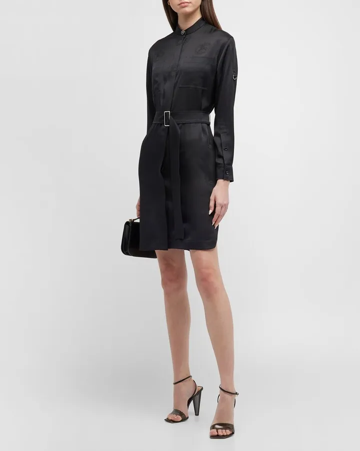 Sofia EKD Silk Jacquard Belted Shirtdress
