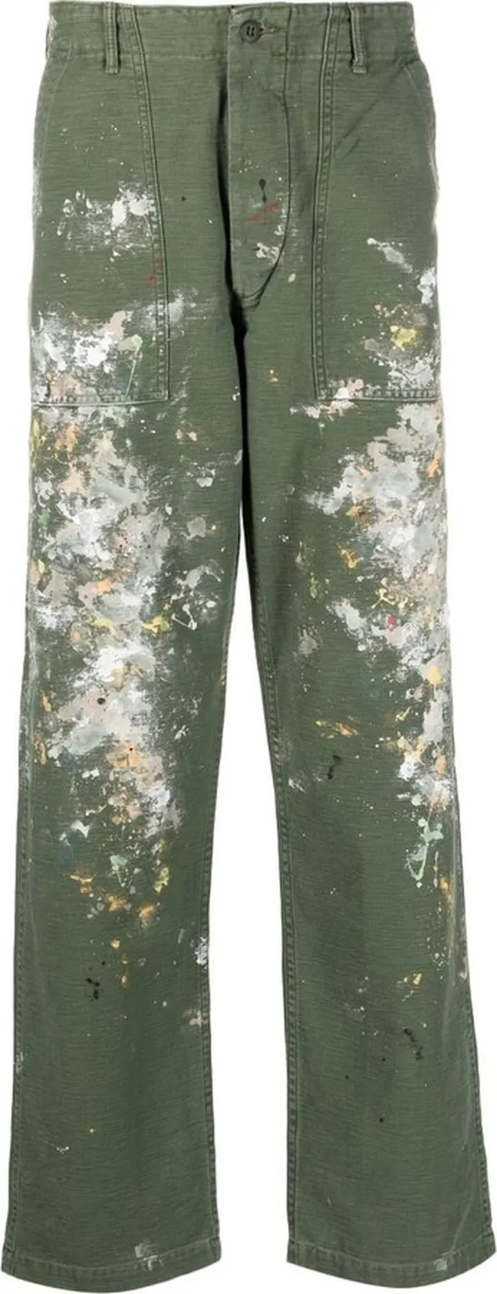 Green Army Fatigue Paint Splatter Tapered Trousers