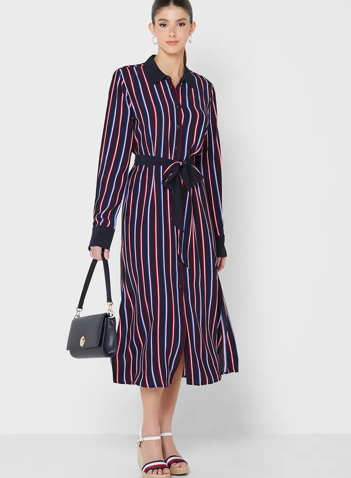 Striped Belt Detail Dress
