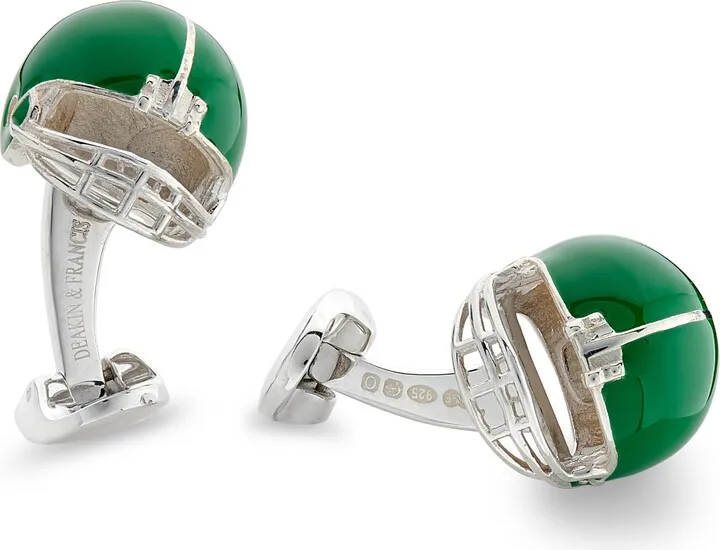 Deakin & Francis - Deakin & Francis Sterling Silver Green American Football Helmet Cufflinks