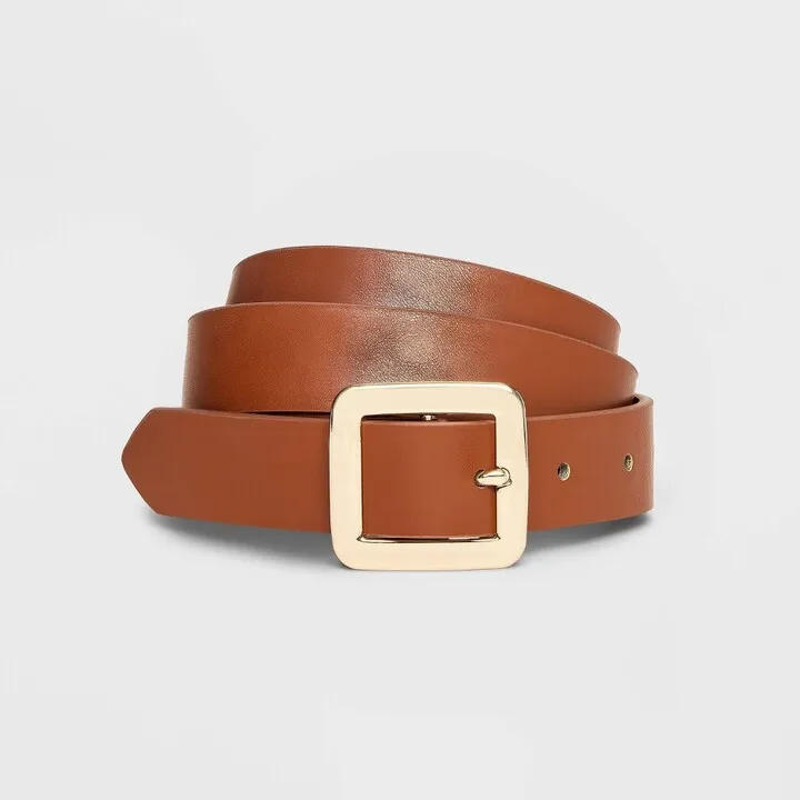 Women's Chunky Center Bar Buckle Belt - A New Day™ Brown XXL